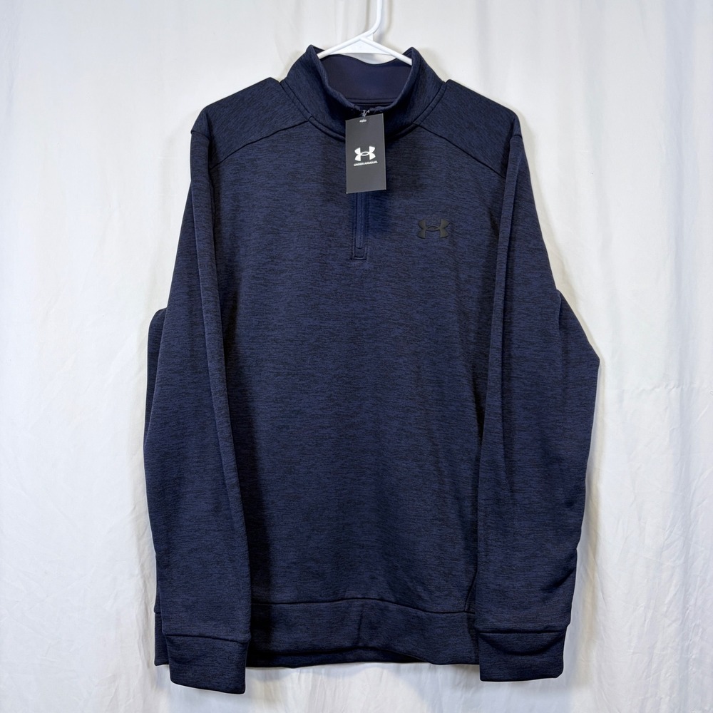Under Armour Fleece Twist Quarter-Zip Pullover Navy Blue Heathered Logo Size L